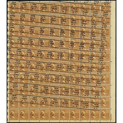 805, MNH New York Slanted Precancel Freak Error Full Sheet of 100 - Stuart Katz
