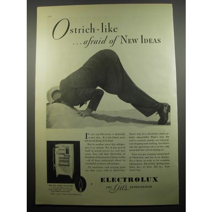 1932 Electrolux Refrigerator Ad - Ostrich-like afraid of new ideas