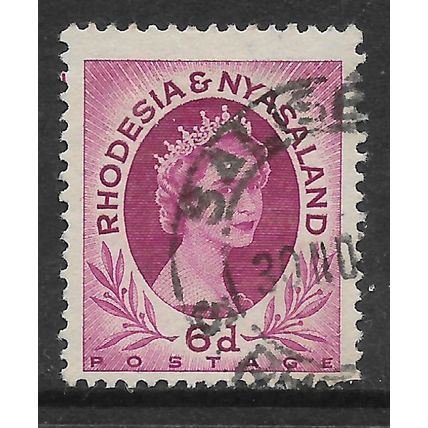 RHODESIA & NYASALAND 1954 6d PURPLE QE II SG 7 FINE USED#2