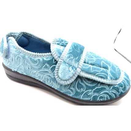 Ladies Slipper Teal Blue Velour Close Fitting Adjustable Side Back Panel Size 7