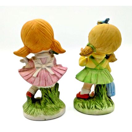 (2) Homco Little Girls Figurines w/Carrots, and Carry Sack - Cute and Adorable!