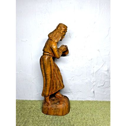 Jesus Walking Statue Hand Wood Carved Vintage Religious Bethlehem Clear Coat Fin