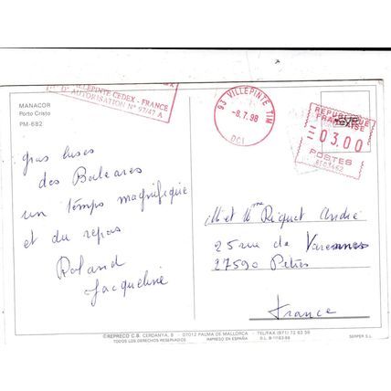 Mallorca Porto Cristo Manacor Spain Multiveiw Postcard posted 1998 creased
