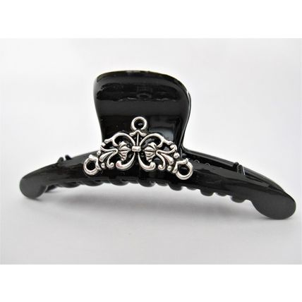 Black and silver metal design hair claw clip for fine, thin hair