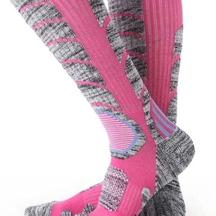 WEIERYA Ski Socks 2 Pairs PINK/Gray Medium for Skiing, Snowboarding, Outdoor