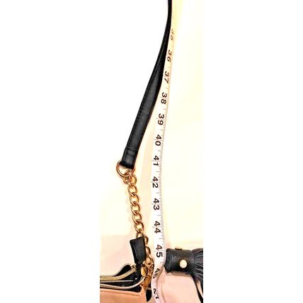 Betsey Johnson Women's Crossbody Beige White Two Tone Leather Zipper Tassle