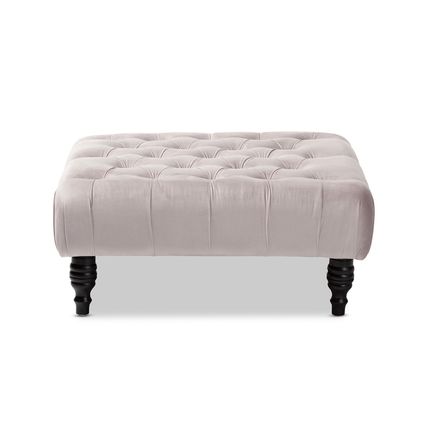 Royal Blue / Slate Gray Velvet Square Tufted Cocktail Ottoman Coffee Table 35.3"