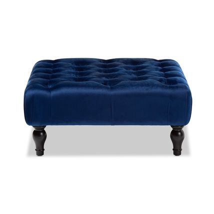 Royal Blue / Slate Gray Velvet Square Tufted Cocktail Ottoman Coffee Table 35.3"