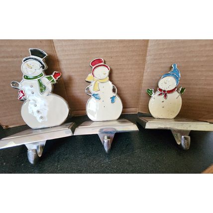 Set of 3 Snowmen Stocking Hangers for Christmas Holiday Decoration