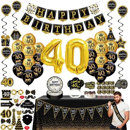 40Th Birthday Decorations for Men Women - (76Pack) Black Gold Party Banner, Penn
