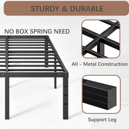 20 Inch Tall Full Size Bed Frame with Large Storage Space, Heavy Duty Metal Plat