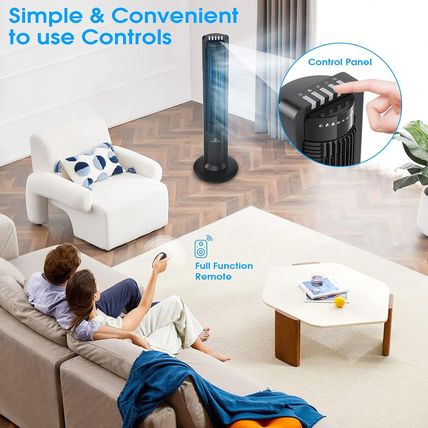 115° Oscillating Modern Tower Fan for Bedroom, 43'' Standing Fan with Remote, 7.