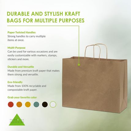 Prime Line Packaging Large Brown Paper Bags with Handles for Small Business, Ret