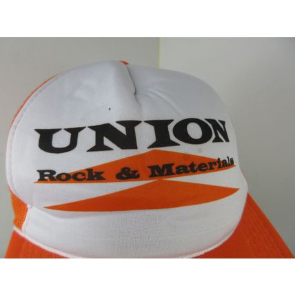 Vintage Union Rock & Materials Trucker Hat Mesh Snapback Cap Orange White