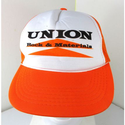 Vintage Union Rock & Materials Trucker Hat Mesh Snapback Cap Orange White