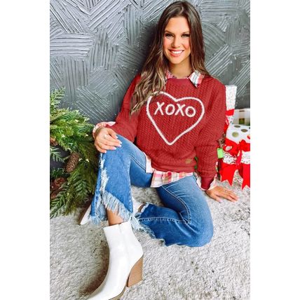 Racing Red Heart XOXO Chenille Embroidered Textured Sweatshirt