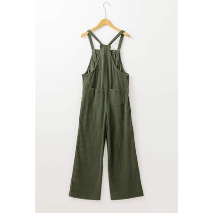 Jungle Green Solid Pocketed Loose Fit Corduroy Overall