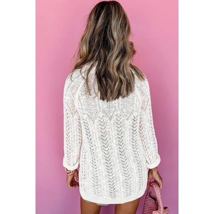 White Plus Size Eyelet Knit Open Front Cardigan