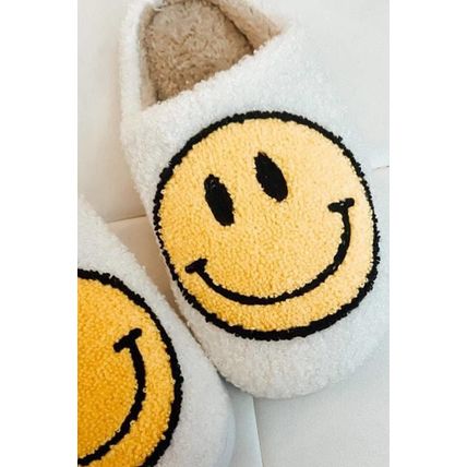 White Smile Face Print Non-slip Plush Slippers