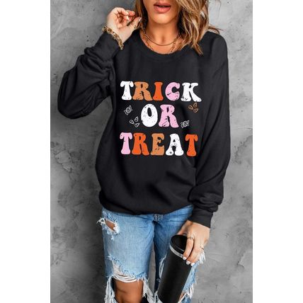Black TRICK OR TREAT Graphic Crewneck Halloween Sweatshirt