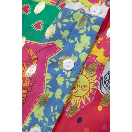 Rose Red Colorblock Abstract Print Button up Loose Shirt
