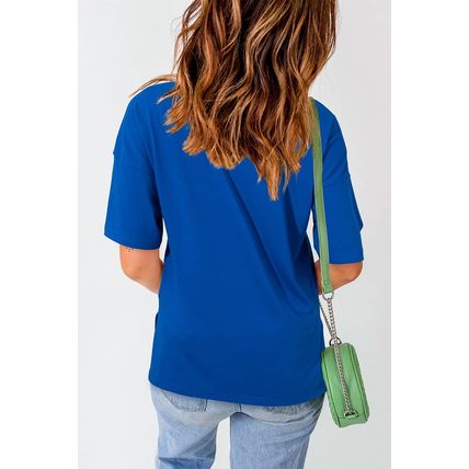 Dark Blue Contrast America Graphic Drop Shoulder Tee