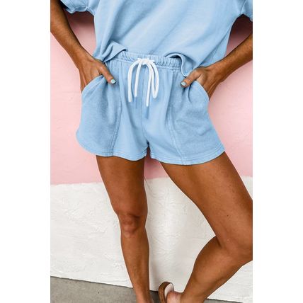 Myosotis V Neck Drop Shoulder Tee and Patchwork Drawstring Shorts Set