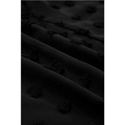 Black Dotty Textured Notched Neck Plus Ruffled Dress