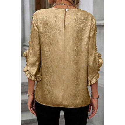 Gold Metallic Luster Frilled Half Sleeve Blouse