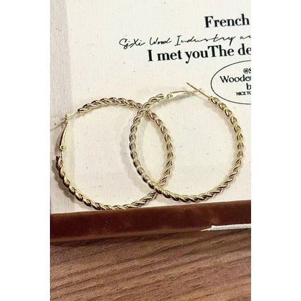Gold Twisted Detail Plated Alloy Large Hoop Earrings