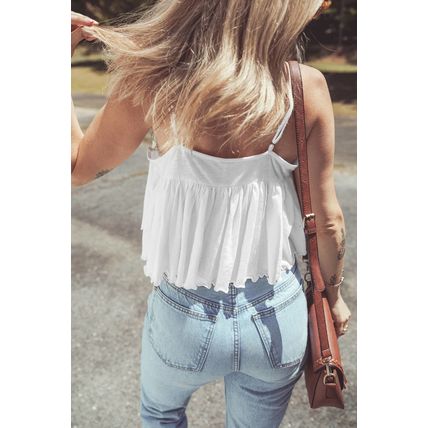 White Lace Splicing Spaghetti Straps Ruffle Flared Tank Top