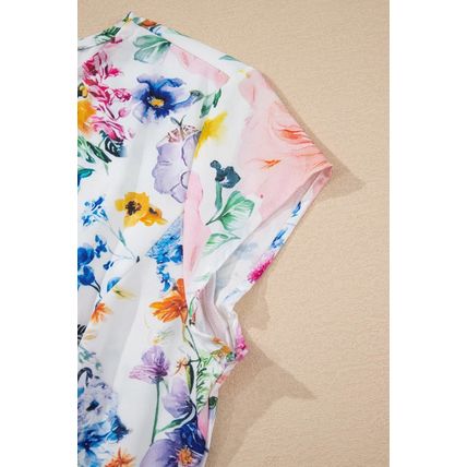 Sky Blue Vibrant Floral Print Cap Sleeve Mini Dress