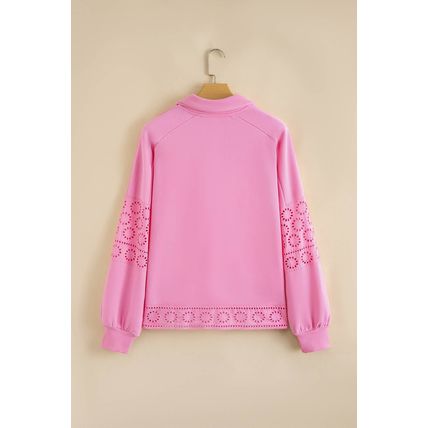 Bonbon Embroidered Flower Patchwork Snap Buttons Pullover Sweatshirt