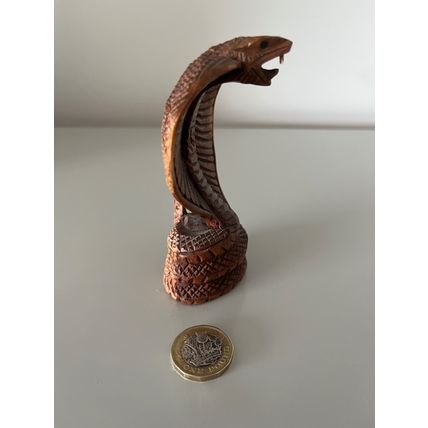 HAND CARVED WOODEN KING COBRA FIGURE (4 INCH)