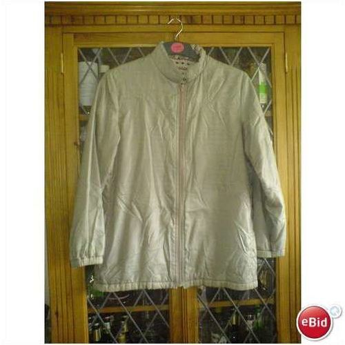 BEIGE NYLON ZIPPED JACKET KNITTED LINING UK 14 **VGC**