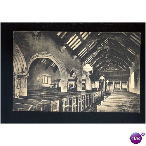 Wales LLANENGAN Church Postcard by M.F.Jones (Interior)