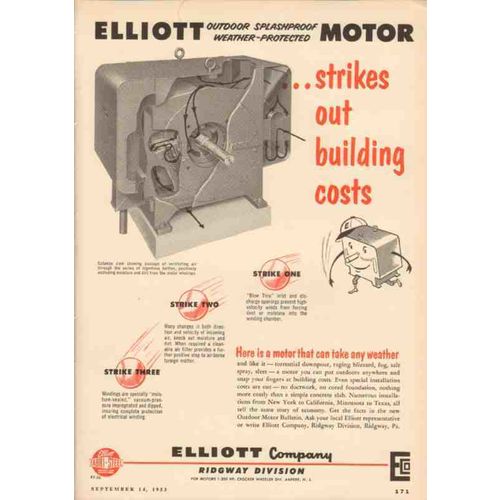 elliott company 1953 outdoor weather-protected motor costs vintage ad