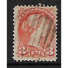 CANADA 1876 QUEEN VICTORIA SG83 3c ORANGE RED FINE USED#2