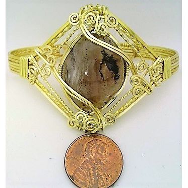 Agate Gold Wire Wrap Gemstone Bangle Cuff Bracelet Sz. 7