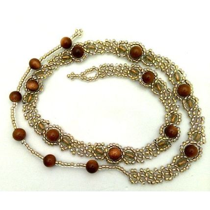 Brown Gold Stone Beaded Daisy Chain Choker Necklace