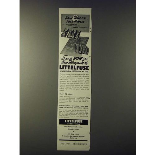 1943 Littelfuse Universal Fuse Panel No. 1505 Ad - Save time on fuse panels