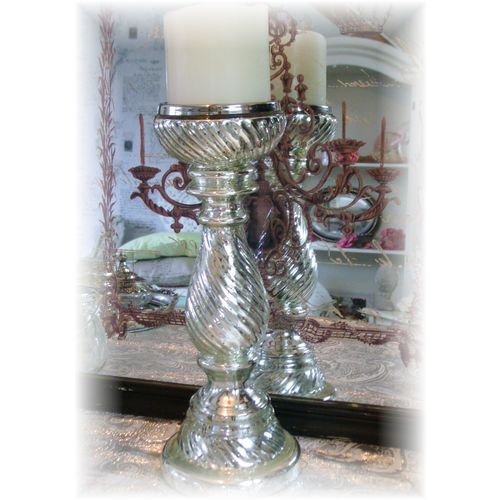 Kerzenständer, Metall, H:ca. 32cm,Kerzenhalter, Bauernsilber-Finish,für Romantik