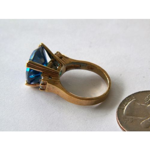 SIZE 7 STERLING SILVER GOLD OVERLAY13ct BLUE CZ SOLITAIRE CLEAR ACCENTS