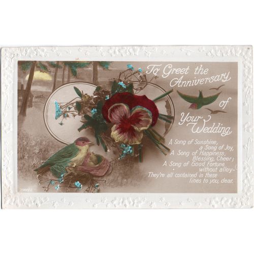 Song Postcard To Greet the Anniversary of Your Wedding Pansy and Birds