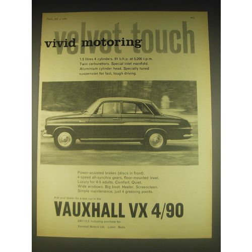 1962 Vauxhall VX 4/90 Car Ad - Velvet touch vivid motoring
