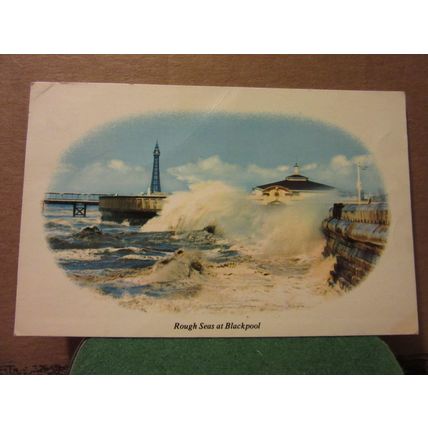 ROUGH SEA at BLACKPOOL LANCASHIRE used postcard by Colourmaster 1979 pm =