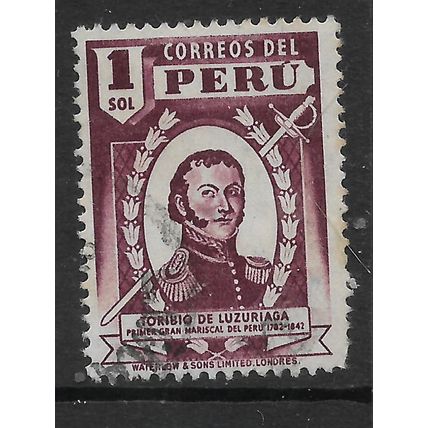 PERU 1938 1s PURPLE TORIBIO DE LUZURIAGA SG 699 FINE USED#3