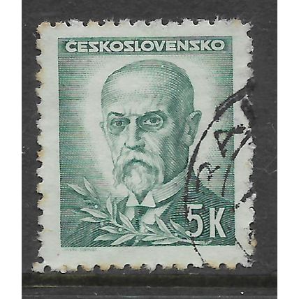 CZECHOSLOVAKIA 1945 5K GREEN PRESIDENT MASARYK SG 460 FINE USED
