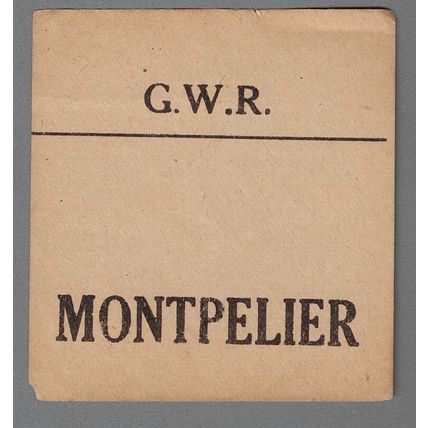 GREAT WESTERN RAILWAY LUGGAGE LABEL - MONTPELIER (Caps)