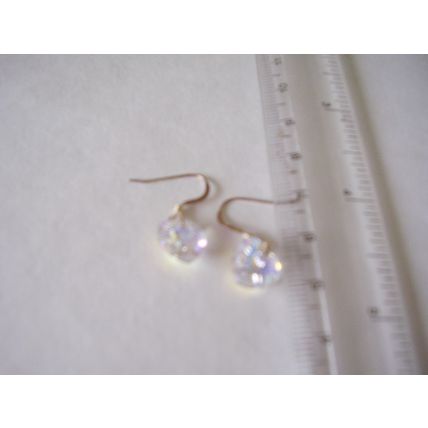 925 Earrings Aurora Borealis Crystal Heart Faceted Dangle Pierced Silver Wires